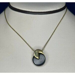 Trifari Gold Tone & Black Acrylic Pac Man Interlocking Circle 18” Necklace! 105